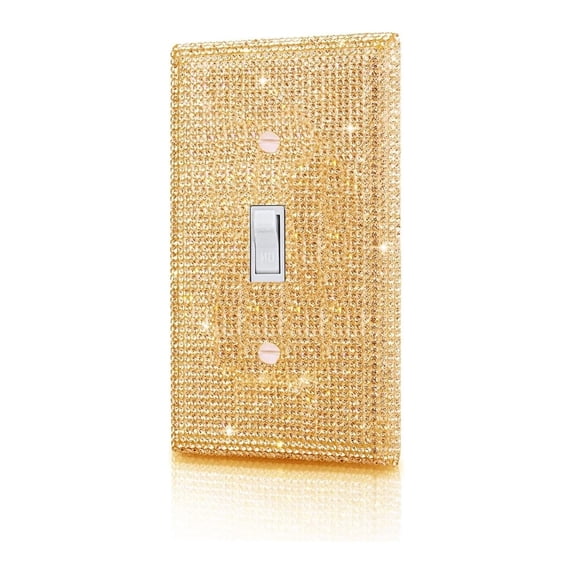 Tutuviw 1Pcs Shiny Rhinestones Wall Plate Single Switch Cover Gold Bling Decorative Light Single Gang Toggle Covers for Bedroom Bathroom Kitchen Home Decor