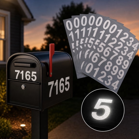 Tutuviw 2 Inch Reflective Adhesive Mailbox Number Set of 5 Vinyl Waterproof Silver Self-Adhesive House Numbers Decals Number 0-9 for Mailbox Stickers Door, Trucks, Signs, Address