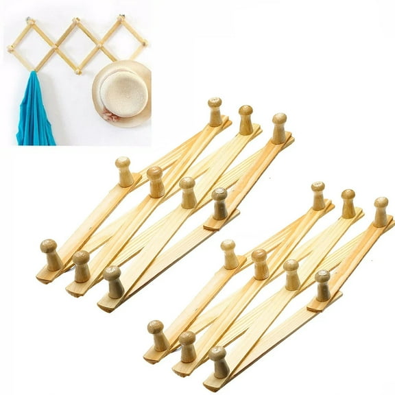 Tutuviw 2 Pack Expandable Coat Rack Hat Hangers for Wall Wooden Expanding Accordion Style Wall Mounted Hook Wooden Hat Rack Wall Mounted Hat Hooks for Keys, Hat, Coats, Umbrella,10 Peg Hooks