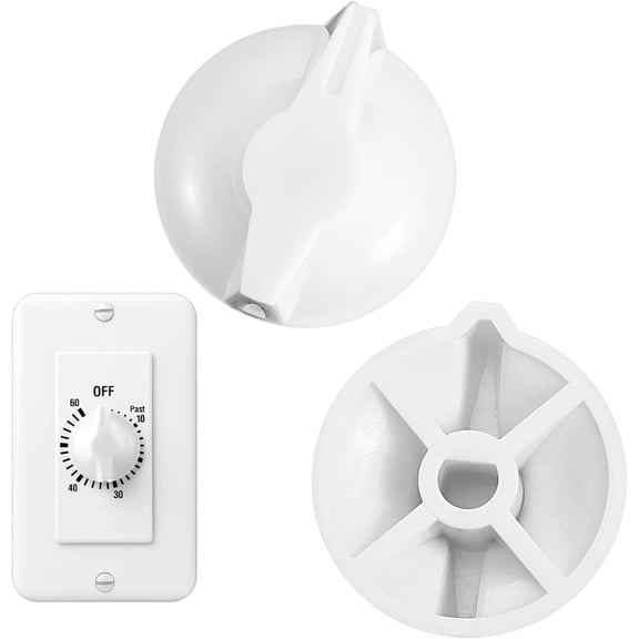 Tutuviw 2 Pack Timer Switch Knob Replacement Timer Switch Knob Compatible Spring Wound Timers D-Type Timer Knob for Wall Bathroom Fan Motor Heater Light (White)