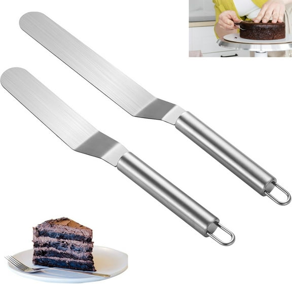 Tutuviw 2 Pcs Cake Decorating Icing Spatulas,Offset Spatula With Handle,6 8 Inch Bent Buttercream Scraper,Cake Icing Knife,Stainless Steel Frosting Spatula For Cake Decorating,Baking (Silver)