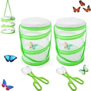 Tutuviw 2 Pcs Insect and Butterfly Habitat Cage Terrariums with 2 Pcs Bug Catcher, Pop-up Insect Mesh Cage,Caterpillar Enclosure,Monarch Habitat Terrarium,Butterfly Kit,Nature Exploration ToyGreen