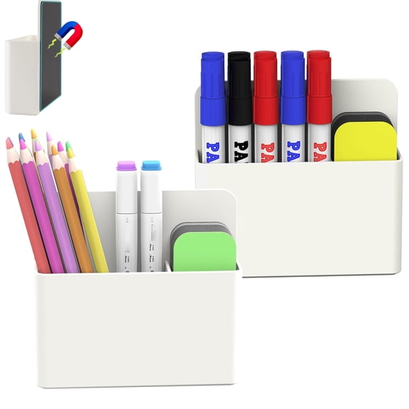 Tutuviw 2 Pcs Magnetic Dry Erase Marker Holder for Whiteboard Plastic Magnetic Pen Holder for Fridge Magnet Pencil Cup, Locker Accessories, Pen Cup Organizer (White)