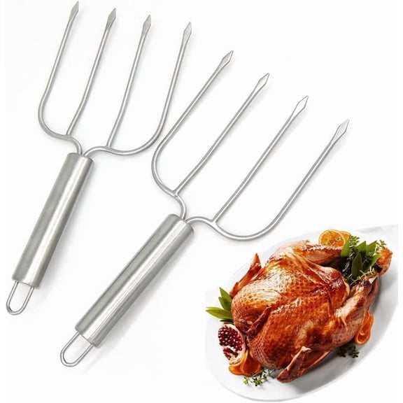 Tutuviw 2 Pcs Turkey Lifter Forks Stainless Steel Poultry Lifters Roast Lifters Carving Fork for Thanksgiving, Transfer Turkey or Poultry Ham Lifters Easily, Four Needle Meat Fork