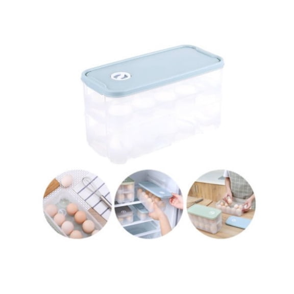 Tutuviw 20 Eggs Holder for Refrigerator, Double Layer Egg Container with Lid Egg Fresh Storage Box for Fridge Travel Egg Storage Container Blue