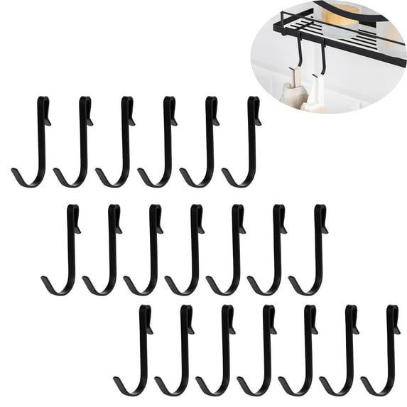 Tutuviw 20 Pcs 2.4in Wire Shelving J Shaped Hooks, Black Stainless Steel Hanger Clip on Metal Wire Rack Hook, Hanging Sink Grid Hook for Display Bedroom Office Pots Kitchenware