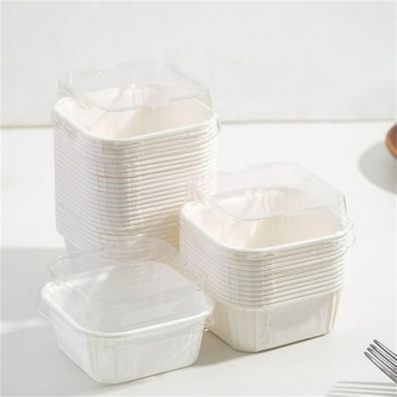 Tutuviw 20 Pcs Square Paper Dessert Cups with Lids,Disposable Cake Cups,Food Ice Cream Containers,Salad Bowl,Muffin Cupcake Baking Cup for Wedding Birthday Kitchen Party(3.4x2.6x2in,White)