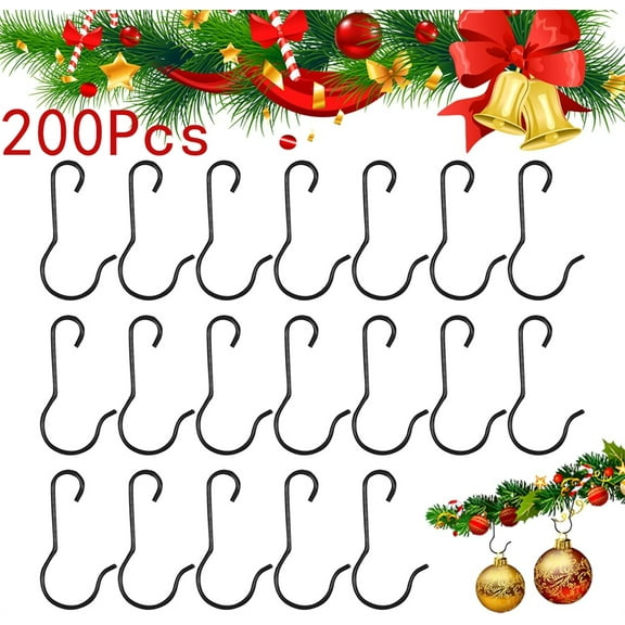 Tutuviw 200 Pcs Metal Christmas Ornament Hooks,Christmas Ornament Hangers, Ornament Hooks for Christmas Trees,Christmas Hooks for Ornaments for Christmas Tree Decorations (Black)