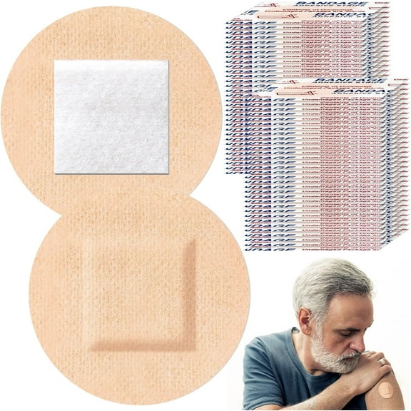 Tutuviw 200Pcs Round Bandages for Face Sensitive Skin,1in Fabric Adhesive Circular Bandages,Sterile Latex Free Bandage witn Nonstick Pad for Sensitive Fragile Skin Wound Protection Care
