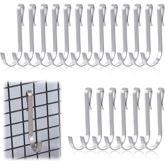 Tutuviw 20Pcs J Shaped Clip-on Hooks,Stainless Steel Heavy Duty Kitchenware Hangers,Metal Display Rack Hanging Hooks,Wire Shelving Accessories,Wire Rack Hook for Bathroom Kitchen