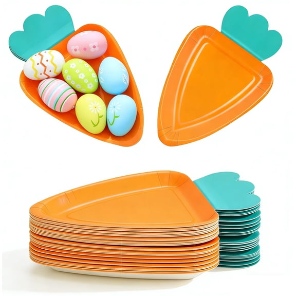 Tutuviw 24 Pcs Easter Carrot Plates Party Decorations Carrots Shaped Disposable Dinner Plate Easter Orange Dinnerware Tableware Set Home Dining Table Decor Holiday Party Supplies
