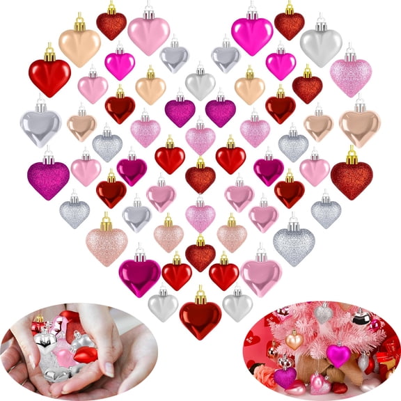 Tutuviw 24 Pcs Valentine's Day Heart Ornaments, Heart Shaped Bulk Hanging Ornaments Decor, 3 Assort Styles Valentine's Day Wedding Anniversary Birthday Party Decor (Colour Mixture)