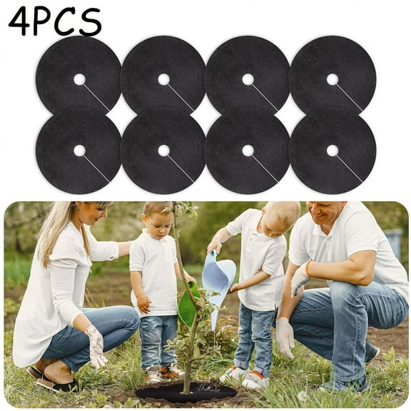 Tutuviw 24 inch Non-Woven Tree Mulch Ring, (4 Pack) Weed Barrier Mat, Degradable Tree Mulch Used to inhibit Weed Growth and Landscape Weed Control Plant Root Protection