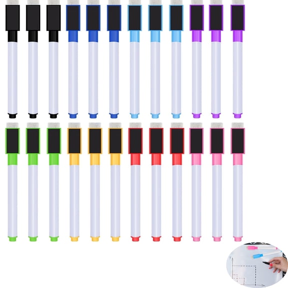 Tutuviw 24Pcs Colorful Magnetic Dry Erase Markers with Eraser Cap, Whiteboard Mini Dry Erase Markers Bulk,Fine Tip Point Dry Erase Pen with Erasers,White Board Markers for Home Whiteboards
