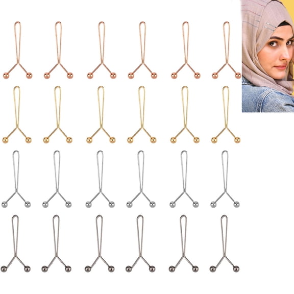 Tutuviw 24Pcs Multicolor Headscarf Pearl Pins Clips,Fashion Exquisite Shawl Scarf Clip,U Shape Hijab Clips,Women's Brooches and Pins Buttons for Headscarf Wedding Dress Sweater Jewelry Accessories