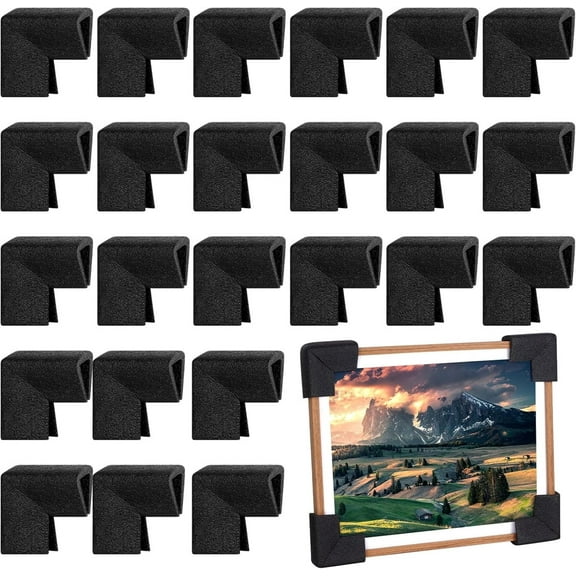 Tutuviw 24Pcs Thickened Foam Corner Protectors for Mirror TV Picture Frame,Foam Corner Protectors for Shipping Moving,Edge Protection for Packing Fragile Artwork,Must-Have Moving Supplies(Black)