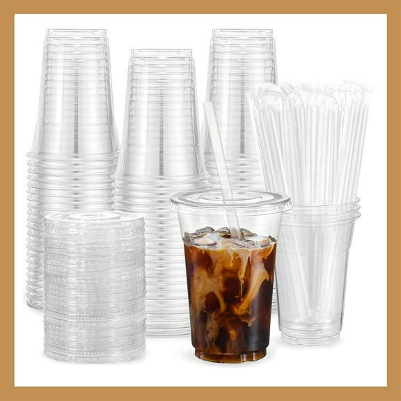 Tutuviw 25 Pack 16 oz Clear Plastic Cups with Straws and Leakproof Paper,Disposable Coffee Cups with Lids,To Go Iced Coffee Cups with Lids,Disposable Cups for Party,Smoothie Cup for Cold Drinks
