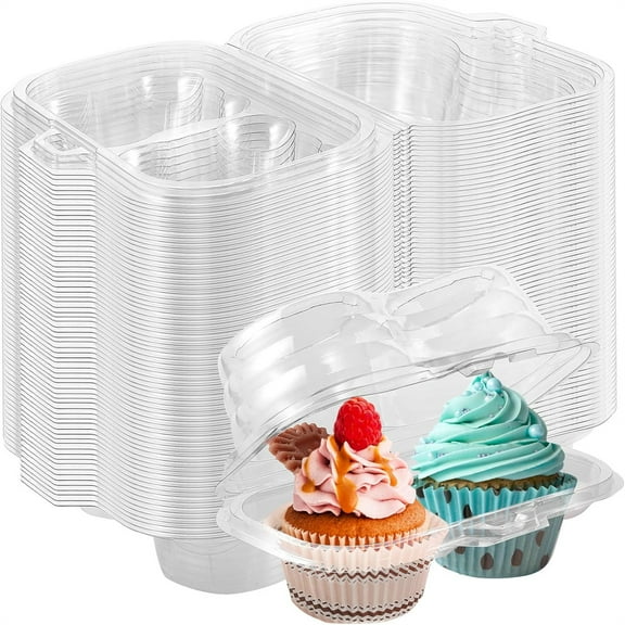 Tutuviw 25Pcs 2 Compartment Plastic Cupcake Containers,Clear Disposable Deep Cupcake Carrier Holder Box with Lids,Stackable Dessert Container for Muffin Pies Weddings Birthday Party