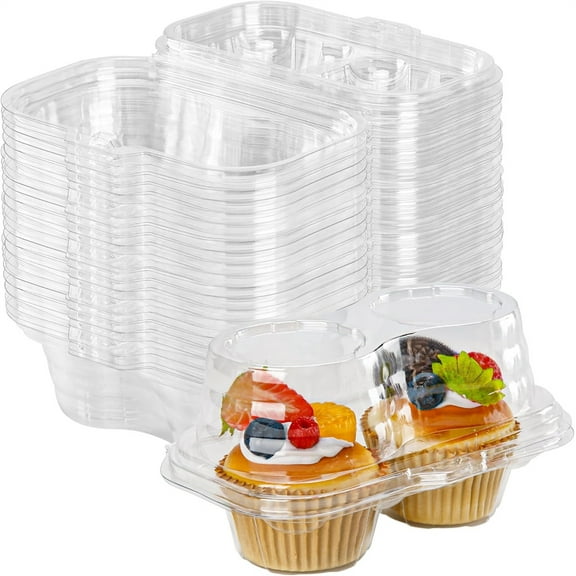 Tutuviw 25Pcs Disposable Cupcake Containers,2 Cavity Cupcake Boxes with Lid,Clear Cupcake Holder,Stackable Deep Dome Cupcake Carrier,Clear Cupcake Holder for Cupcakes Muffins,BPA-Free