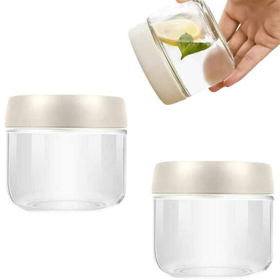 Tutuviw 2Pcs 10oz Glass Jar with Airtight Lid Wide Mouth Meal Prep Containers Salad Dressing Fruit Veggies Sauce Snacks Meal Leakproof Glass Container for Fruit Salad Spice(Beige)