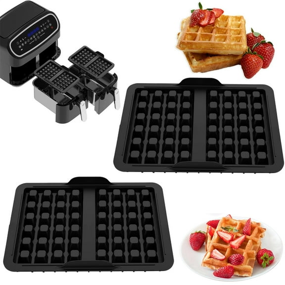 Tutuviw 2Pcs 2 Cavities Silicone Waffle Mold,Food Grade Waffle Mold for Air Fryer,Silicone Waffle Set Waffle Maker,Square Shape Waffle Mold for Cake Chocolate Craft Candy Soap (Black)