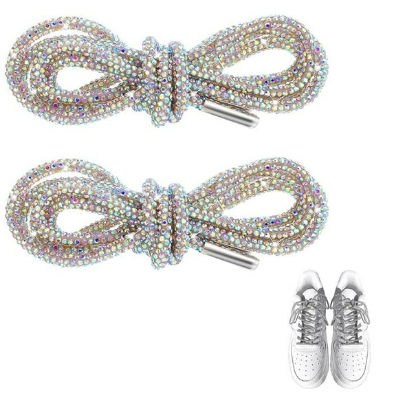 Tutuviw 2Pcs 47in Colorful Rhinestone Shoelaces Round,Trousers Rope Belt, Hoodie Drawstring for DIY Crafts Decorations,Metal Head Drawstring Cord Replacement for Sneakers Hoodie Pants