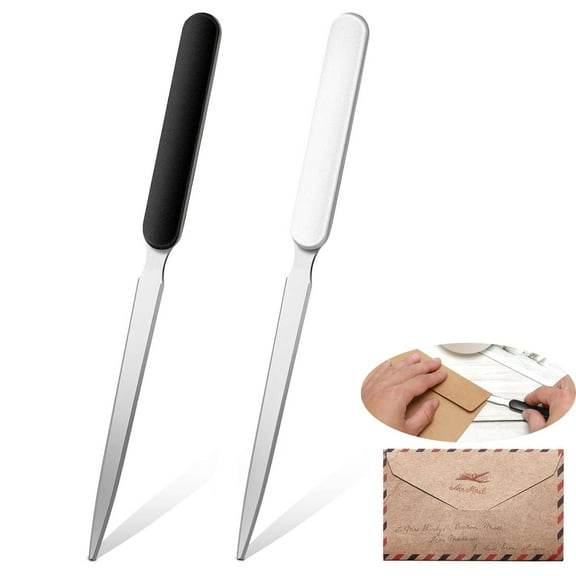 Tutuviw 2Pcs Black and White Letter Opener Tool,Mail Opener Knife,Metal Envelope Opener,Desk Decoration Letter Opener Knife, Lightweight Hand Envelope Slitter for Desk Office Supplies