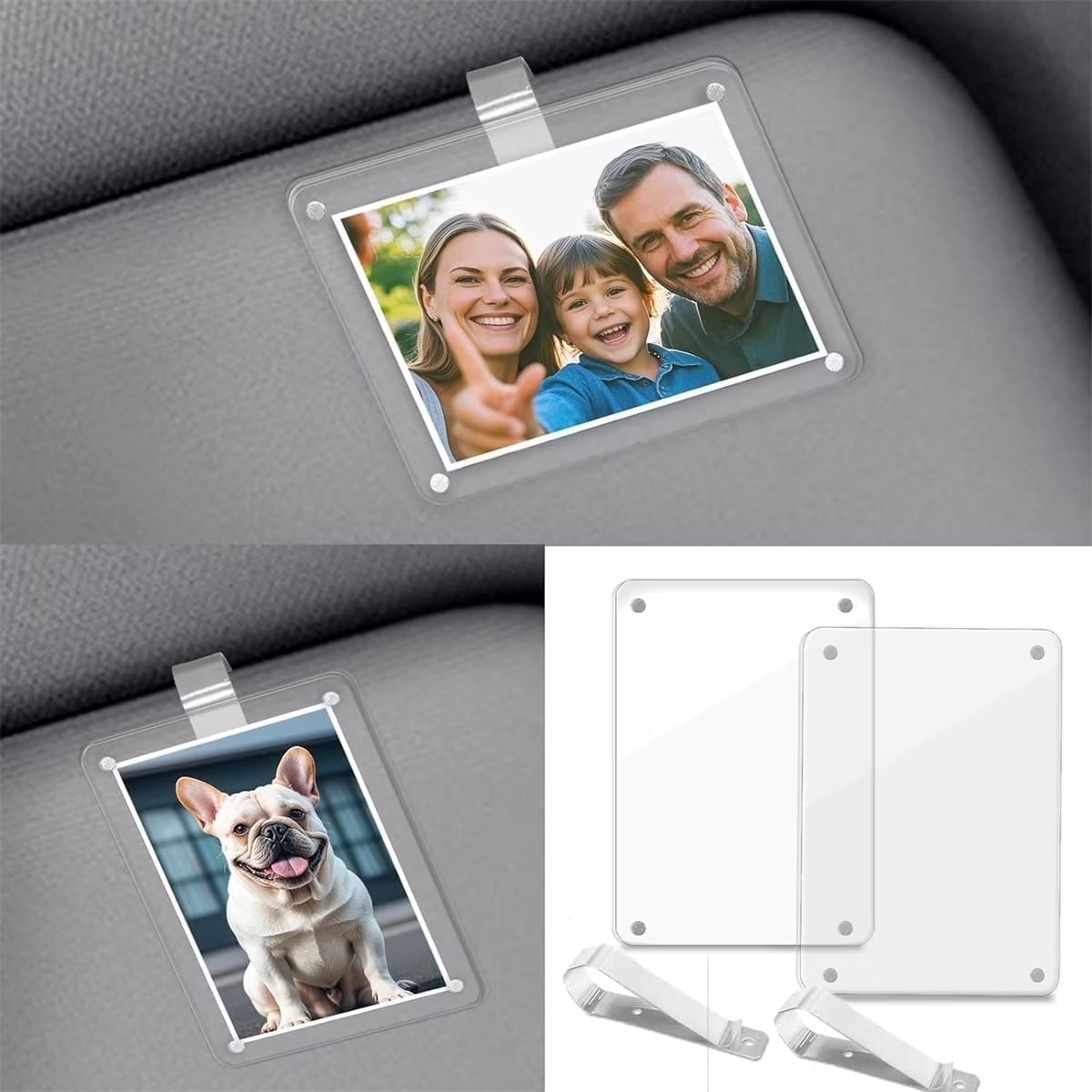 Tutuviw 2Pcs Car Sun Visor Photo Holders,Acrylic Magnetic Design Photo Car Visor Clip,Car Visor Picture Frame Display Horizontal Vertical Decorate Accessories for Most Car Visors,3.5x2.4"