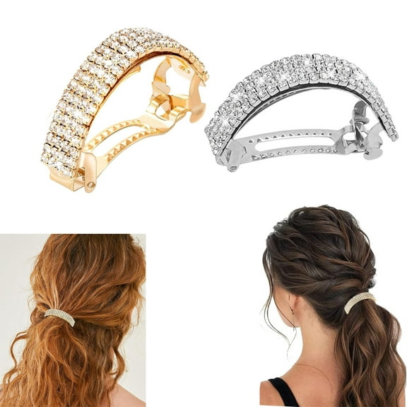 Tutuviw 2Pcs Fashion Elegant Rhinestone Hair Barrettes,Alloy Rhinestone Spring Hair Clips,Arch Hair Barrettes,Ponytail Top Side Clips,Headwear Accessories for Women Ladies- Half Circle