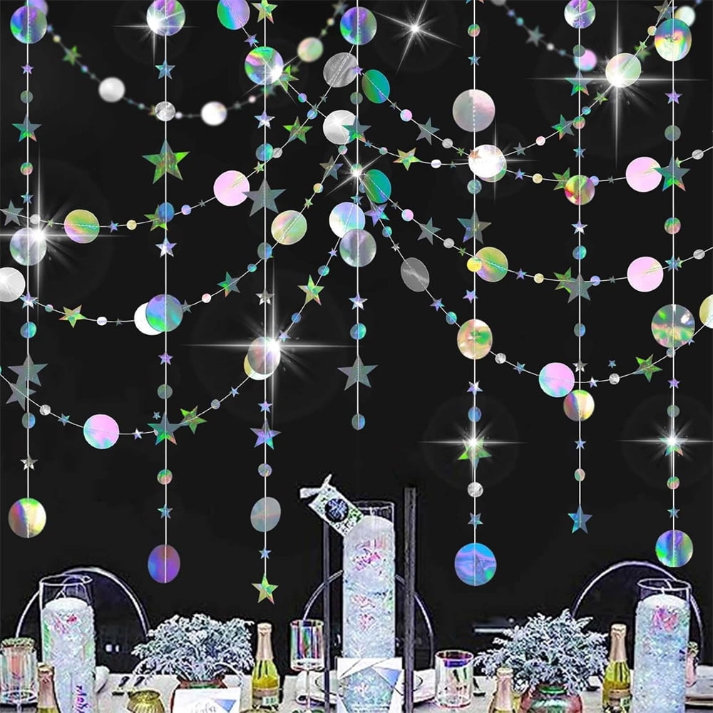 Tutuviw 2Pcs Iridescent Star Circle Dot Garland Hanging 13.12 Ft ...