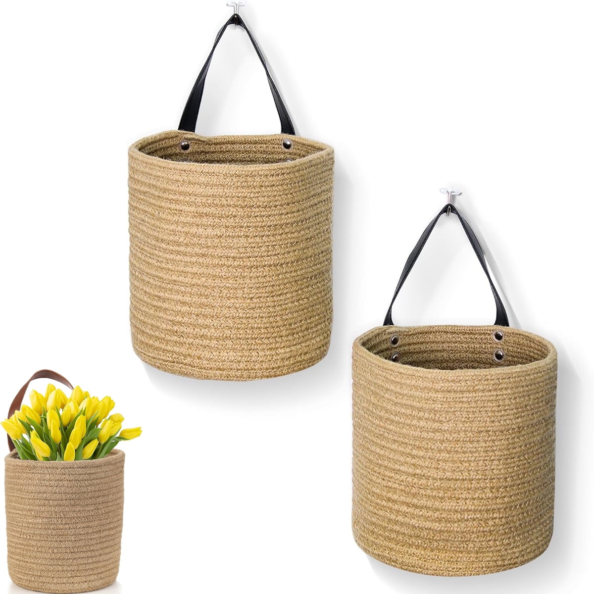 Tutuviw 2Pcs Jute Hanging Basket with Handle,Woven Fern Hanging Rope ...