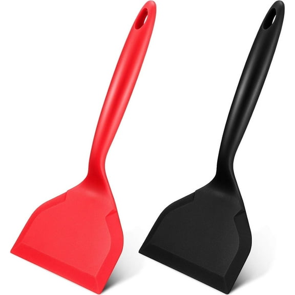 Tutuviw 2Pcs Silicone Pancakes Spatula 10 Inch Non-Stick Cooking Safe Silicone Wide Flexible Silicone Turner Heat Resistant Kitchen Shovel Cookware (Red,Black)