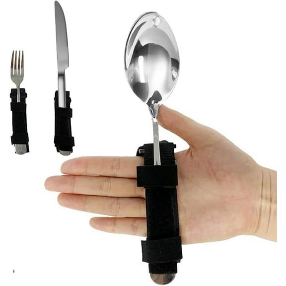 Tutuviw 2Pcs Universal Cuff Utensil Adjustable Holder Strap for Hand Grip,Adaptive Utensils Aids,Spoon Fork Holder Strip for Parkinson and Weak Grip Patient Disabled,Adaptive Equipment