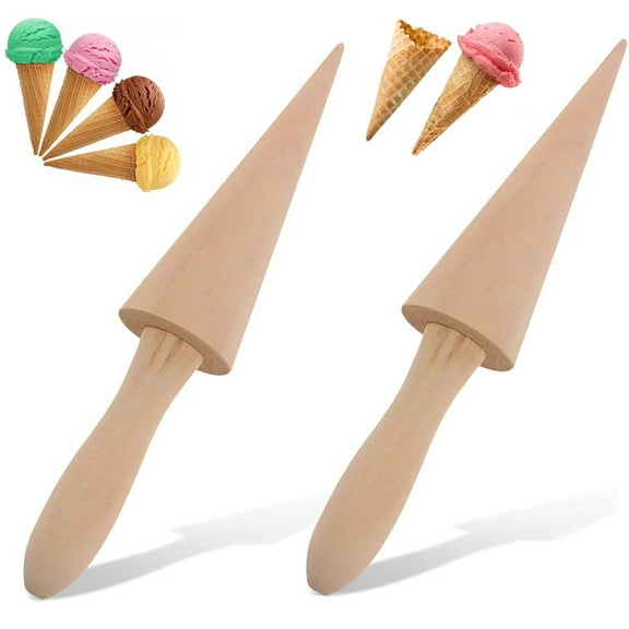 Tutuviw 2Pcs Wooden Mould for Ice Cream Cones,9in Wooden Pizzelles Ice Cream Cone Molds Cone Roller,Waffle Cones Roller Egg Roll DIY Mold,Krumkake Cone Maker for Kitchen Cooking Baking