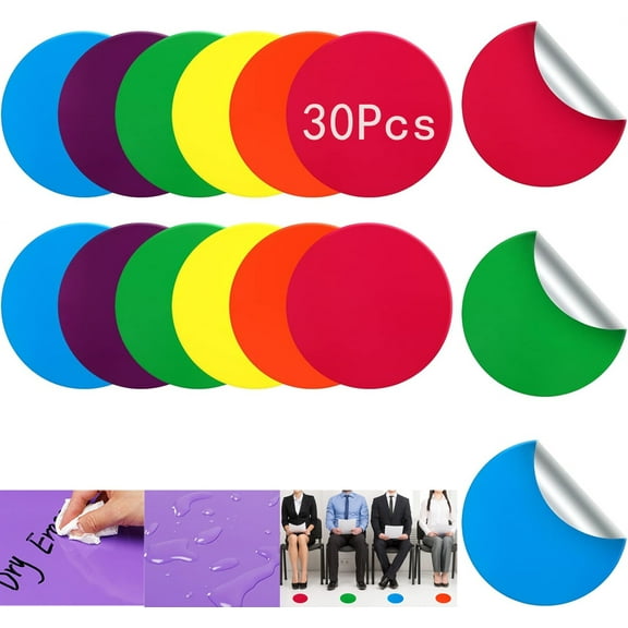 Tutuviw 30 Pcs 6" Floor Stickers Dry Erase Dots Circles Sticker for Classroom Tables Multicolor Classroom Spots Stickers Self Adhesive Vinyl Stickers for Line up Floor Markers Desk Mats,6 Colors