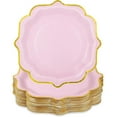 thumbnail image 1 of Tutuviw 30 Pcs 8.4 inch Pink Scalloped Plates, Dessert Paper Plates Cake Plates, Disposable Scalloped Paper Plates with Gold Foil Edge Light Pink Plates for Tea Party Baby Shower Birthday, 1 of 7