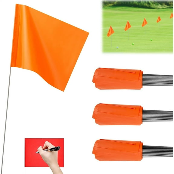 Tutuviw 30 Pcs Fluorescent Orange Marking Flags Lawn Flags Marker with 15 in Steel Wire, Boundary Flags Dog Training Flags Landscape Flags, Sprinkler Flags, Surveyor Flags