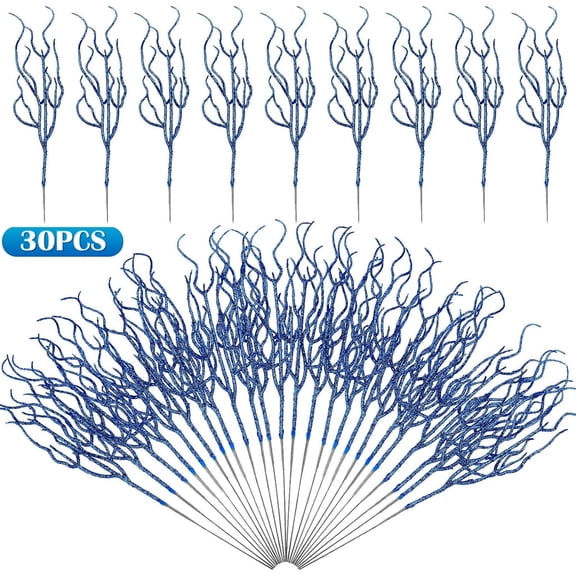 Tutuviw 30 Pcs Glitter Christmas Tree Pick 13 Inch Curly Tall Tree Filler Branches Sprigs Christmas Tree Filler Twigs Twigs Xmas Decorations for Vase Xmas Gift Wedding Decoration,Blue
