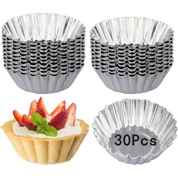 Tutuviw 30 Pcs Mini Tart Pans Egg Tart Mold 2.75" Aluminium Mini Pie Tins Reusable Tart Pans Pudding Muffin Baking Cups Mini Tart Tins for Baking Supplies