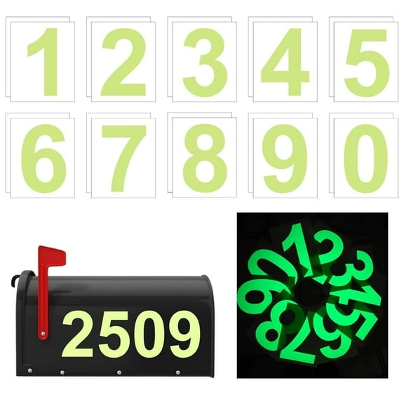 Tutuviw 30 Pcs Premium Glow-in-Dark Mailbox Numbers,0-9 Numbers Self-Adhesive Reflective Stickers,Personalized Numbers forMailbox Outside,Multi Purpose Fade Resistant Vinyl Mailbox Numbers (Green)