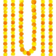 Tutuviw 4Pcs Marigold Garland for Decoration,5 Feet Artificial Marigold Flowers Faux Wedding Garland Diwali Decorations,Orange and Yellow Artificial Marigold Heads for Diwali Party,Indian Weddings