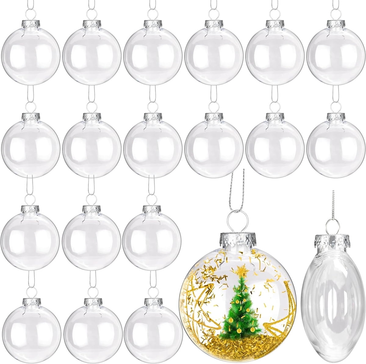 Tutuviw 36 Pcs 3in Christmas Ball Ornaments DIY Flat Fillable Ornament Balls Clear Plastic Fillable Hanging Ornament Ball Christmas Bulbs Fillable Flat Disc for DIY Crafts Projects Christmas Decor