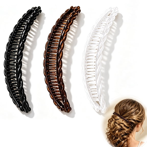 Tutuviw 3Pcs Banana Hair Clips for Women,Non-Slip Large Hair Claw Clips,Classic Double Combs Hair Accessories for Thick Thin Fine Straight Curly Long Short Hair (Brown&Black&White)