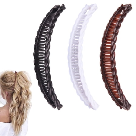 Tutuviw 3Pcs Banana Hair Clips for Women,Non-Slip Large Hair Claw Clips,Classic Double Combs Hair Accessories for Thick Thin Fine Straight Curly Long Short Hair (Brown&Black&White)