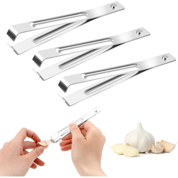 Tutuviw 3Pcs Garlic Peeler Garlic Skin Remover Clips Stainless Steel Easy Quick Garlic Peeling Tweezers Tongs for Household Kitchen Gadgets Tool