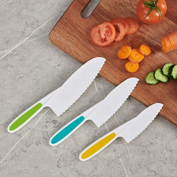 Tutuviw 3pcs Nylon Kitchen Knife Set, 3 Colors and Different Sizes, Serrated Edge, Without Bisphenol A, Material Aafety(Color random)