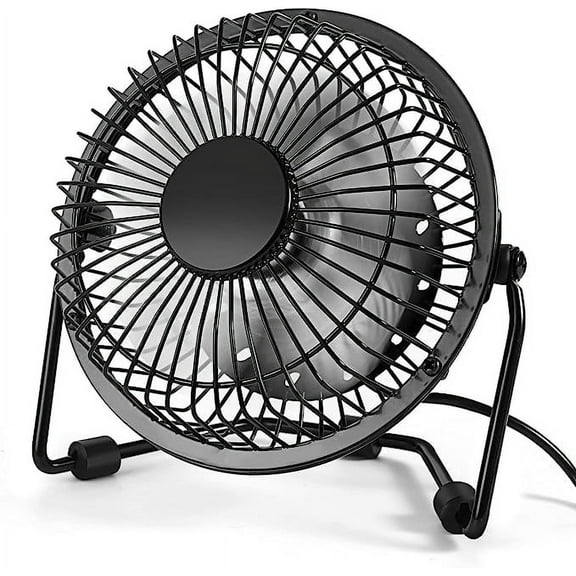 Tutuviw 4 Inch USB Desk Fan,Small and Quiet,Powerful USB Powered Portable Fan,Strong Airflow,Mini Metal USB Fan,360°Rotation,Personal Cooling Fan with 2 Speed for Home Office,Black