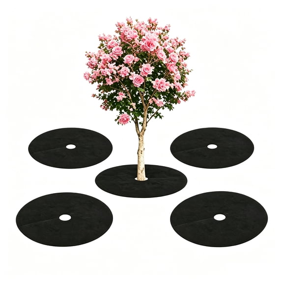 Tutuviw 4 Pack 24.4 in Thickened Tree Protector Weed Fabric Cover, Garden Tree Mulch Ring, Weed Barrier Landscape Fabric, Tree Ring Mulch Mat, Landscape Fabric (Round Black)