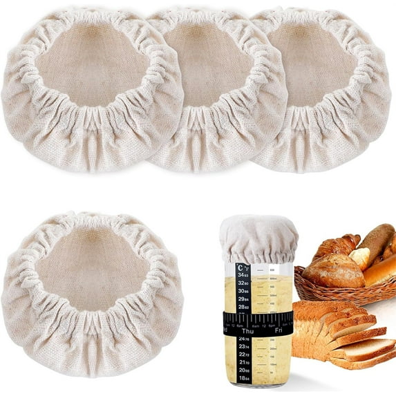Tutuviw 4 Pack Reusable Sourdough Starter Jar Covers Cloth, Washable Linen Covers Elastic Sourdough Starter Container, Cotton Cloth, Bowl Lid for Jars with Diameter of 2.7-3.4 inch