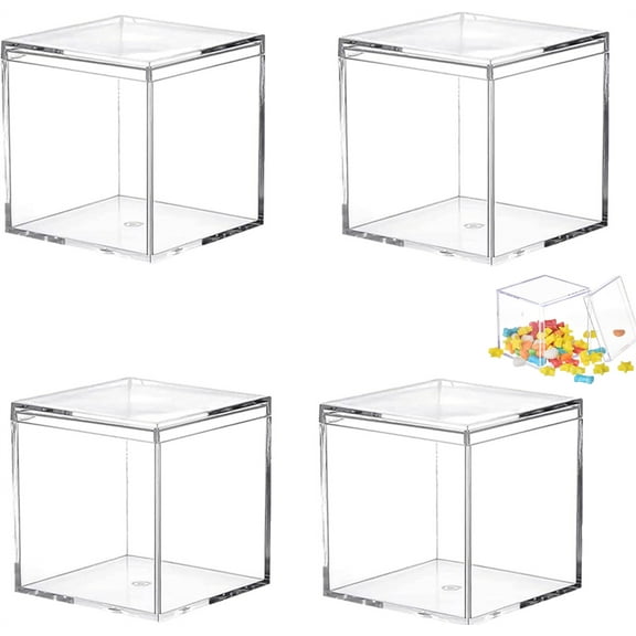 Tutuviw 4 Pcs Clear Square Acrylic Boxes,1.8x1.8x1.8in Acrylic Cube Containers with Lid,Plastic Storage Boxes,Clear Square Cube,Party Favor Display Boxes Easter Candy Boxes,Jewelry Storage Contanier